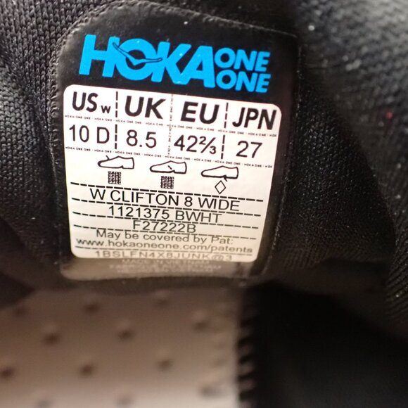 Hoka Clifton 8 Black White Shoes Women's Size 10 D Wide - Picture 14 of 15